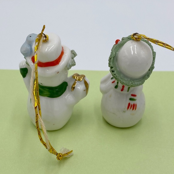 Vintage Mini Bone China Starry Eye Christmas Snowman Figurines - Picture 2 of 15